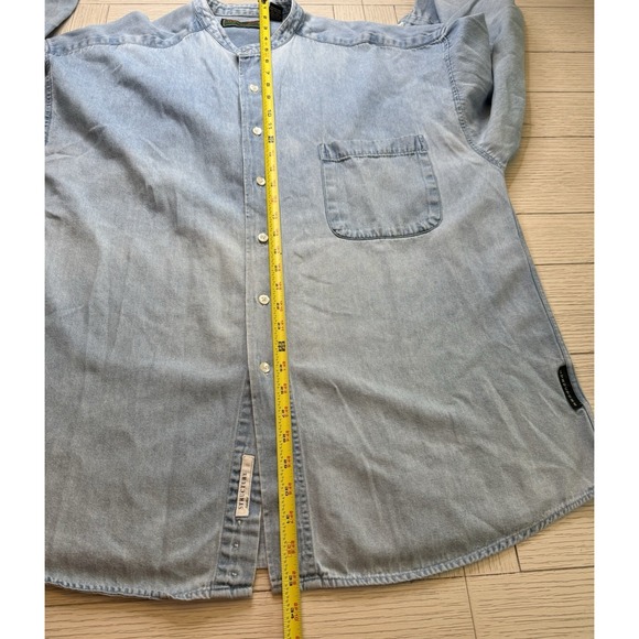 Structure Jeans Wear Vintage Men's Light wash Denim Button Up Band Collar LS XL - Picture 2 of 8